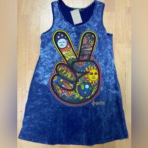 Blue Hippie Peace Sun Moon Earth Large Tank Top Beach Coverup